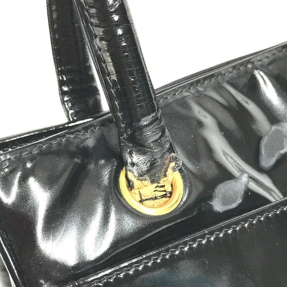 CHANEL vintage CC Logo CC Mark Bag Tote Bag shawl Shoulder Bag enamel Black - Picture 10 of 16